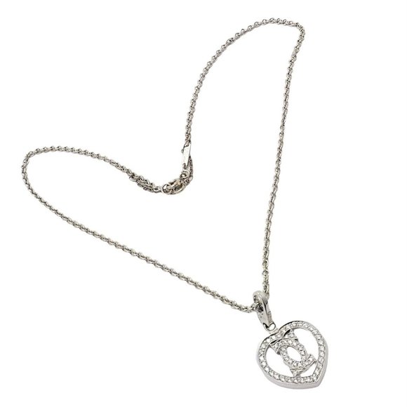 Authentic! Cartier Double C Heart 18k White Gold Diamond Pendant Necklace - Picture 3 of 11